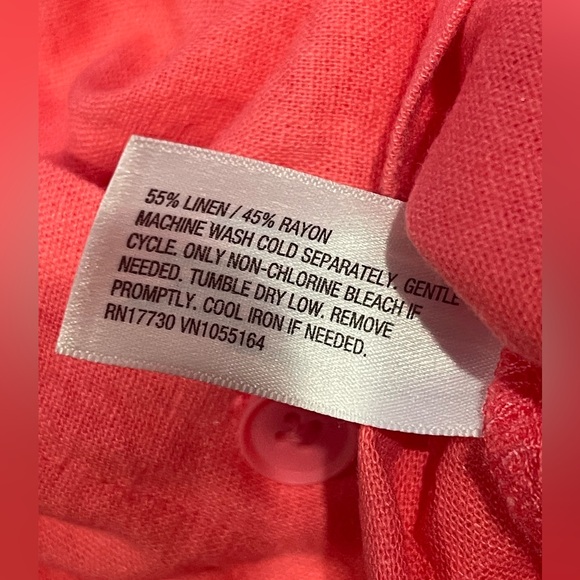 A New Day Womens M Medium Button-Down Pink Linen Short Sleeve Blouse NWT - Picture 4 of 9